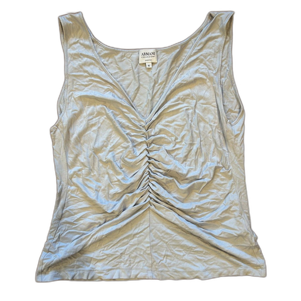 Armani Collezioni Women’s Sleeveless Ruched Top – Light Blue sz 10 Made in Italy